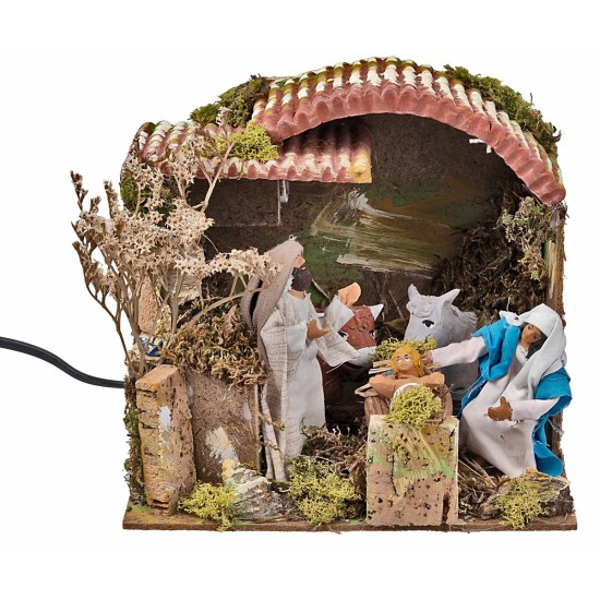 Hut with Nativity in motion and light 23x18x29 h