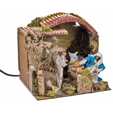Hut with Nativity in motion and light 23x18x29 h