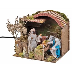 Capanna con Natività in movimento e luce 23x18x29 h per presepe 2