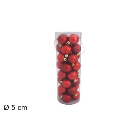Conjunto de 32 bolas rojas de ø 5 cm para árbol de Navidad para pesebre.