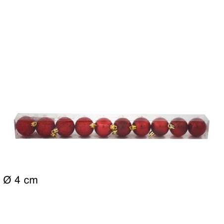 Juego de 10 bolas rojas ø 4 cm para árbol de Navidad para belén.