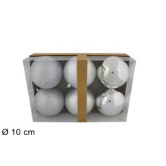 Set of 6 silver balls ø 8 cm for Christmas tree for nativity scene