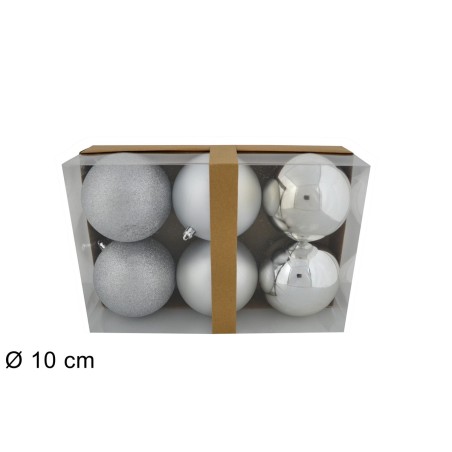 Set of 6 silver balls ø 8 cm for Christmas tree for nativity scene