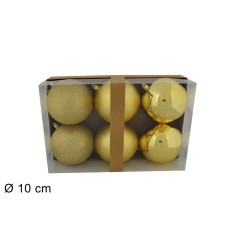 Juego de 6 bolas doradas ø 10 cm para árbol de Navidad para belén.