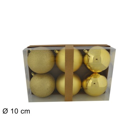 Juego de 6 bolas doradas ø 10 cm para árbol de Navidad para belén.