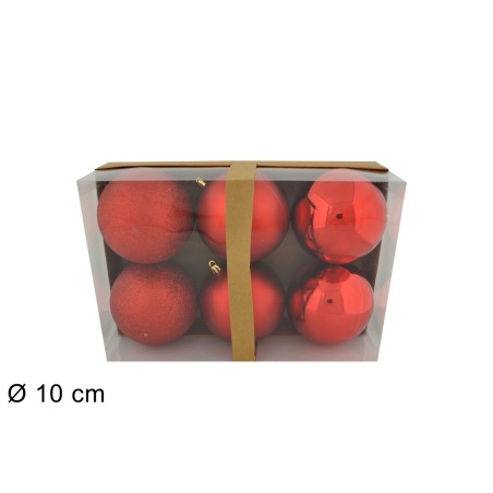 Set of 6 red balls ø 10 cm for Christmas tree for nativity scene
