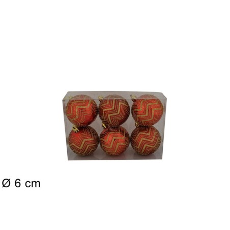 Juego de 6 bolitas rojas con purpurina dorada ø 6 cm para árbol