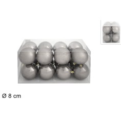 Conjunto de 16 bolas plateadas de ø 8 cm para árbol de Navidad para belén.