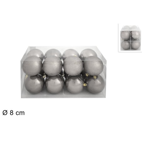 Set 16 palline argento ø 8 cm per albero di Natale per presepe