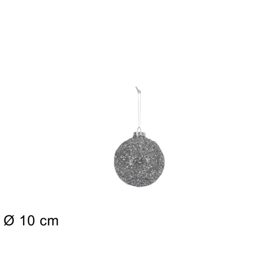 Bola con hilos laminados en plata ø 10 cm para árbol de Navidad.