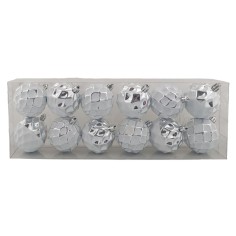Conjunto de 12 bolas plateadas de ø 6 cm para árbol de Navidad para belén.