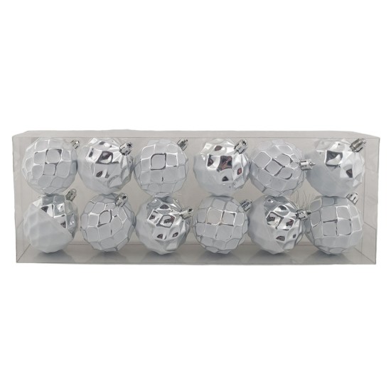 Conjunto de 12 bolas plateadas de ø 6 cm para árbol de Navidad para belén.
