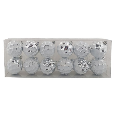 Conjunto de 12 bolas plateadas de ø 6 cm para árbol de Navidad para belén.