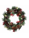 Wooden wreath with pinecones and battery-operated berries Ø
