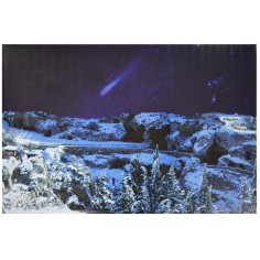 Fondo con montañas nevadas y estrella cometa de 100x70 cm