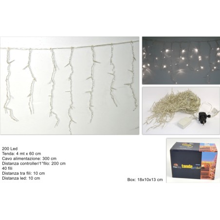 Luces de cortina 200 LED tono blanco frío para pesebre Mondo