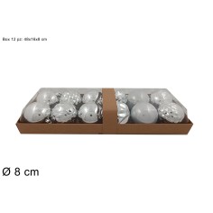 Conjunto de 12 bolas plateadas ø 8 cm para árbol de Navidad