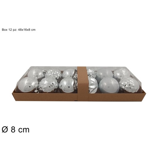 Juego de 12 bolas plateadas de ø 8 cm para árbol de Navidad o pesebre.