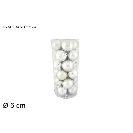 Set of 24 silver balls ø 6 cm for Christmas tree for nativity scene