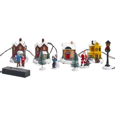 Casitas y farol funcional a baterías para pueblo de Navidad 2