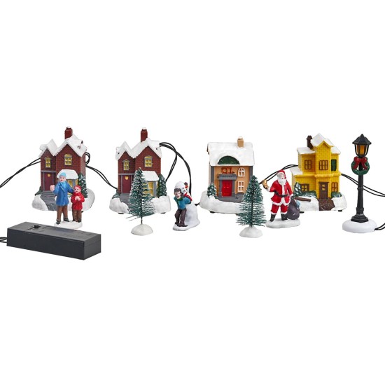 Casitas y farol funcional a baterías para pueblo de Navidad