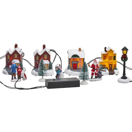 Casitas y farol funcional a baterías para pueblo de Navidad