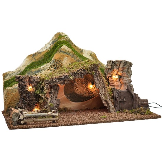 Illuminated hut with mountains cm 57x34x33 h