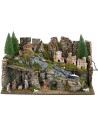 Complete nativity scene with illuminated statues and mill cm 63x37x33h