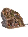 Belén iluminado completo con cascada y estatuas cm 39x30x39h