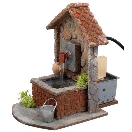 Functioning rustic-style fountain with sloping roof cm