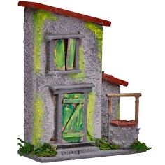 Casetta grigia e verde con pozzetto per presepe cm 10x4x12,5 h 2