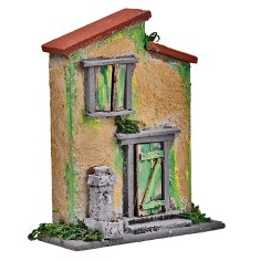 Casetta gialla e verde con fontanina per presepe cm 10x4x12,5 h 2