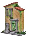 Yellow and green house with a small fountain for nativity scene, dimensions 10x4x12.5 cm (H).