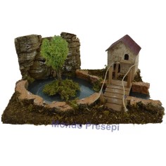 Lago effetto profondità con ponte e casa Mondo Presepi 2