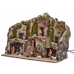 Presepe con luci e fontana funzionante completo di statue cm 2