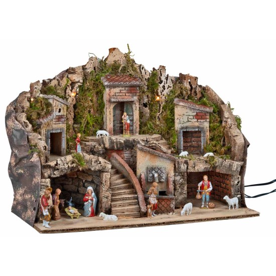 Presepe con luci e fontana funzionante completo di statue Landi