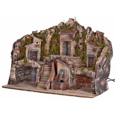 Presepe illuminato con fontana 50x25x35 cm per presepe Mondo 2