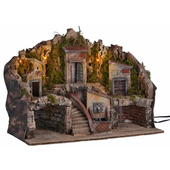 Belén iluminado con fuente 50x25x35 cm