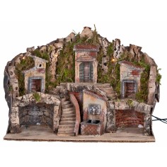 Presepe illuminato con fontana 50x25x35 cm per presepe Mondo