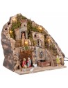 Belén iluminado con fuente 34x27x38h completo de estatuas