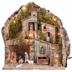 Illuminated nativity scene with fountain complete with statues 34x27x38h for