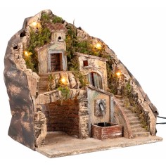 Illuminated nativity scene with fountain 34x27x38h for Mondo nativity scene 2
