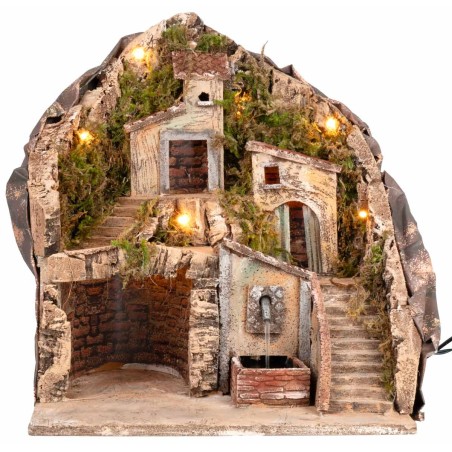 Presepe illuminato con fontana 34x27x38h per presepe Mondo