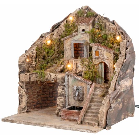 Nacimiento iluminado con fuente 34x27x38h para belén Mundo