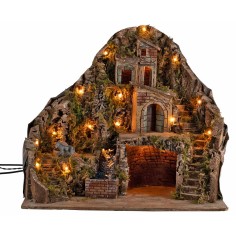 Presepe illuminato con ruscello e asino in movimento 58x40x54h 2