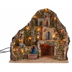 Presepe illuminato con ruscello e asino in movimento 58x40x54h