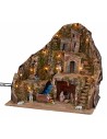 Pesebre iluminado con arroyo y burro en movimiento 58x40x54h