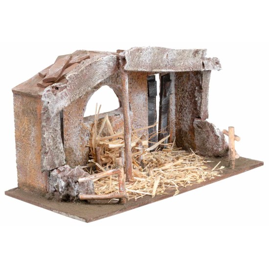 "Empty country cabin with a half-moon opening"