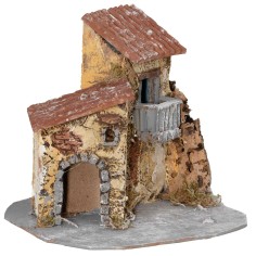 Casetta stuccata rustica con balcone 20x18x18h per presepe 2
