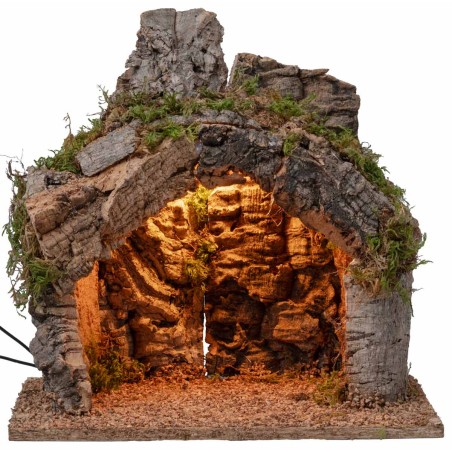 Cabaña iluminada redonda de 30x20x30 cm para pesebre Mondo Presepi.